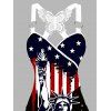 Débardeur Long Superposé Papillon Statue de la Liberté et Drapeau Américain Imprimés - Noir XL | US 12