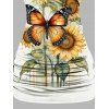 Vacation Outfit Butterfly Sunflower Leaf Print Lace O Ring Strap Ruched Surplice Long Tank Top and Lace Up Pockets Demin Flare Jeans Matching Outfit - multicolor S | US 4