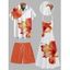 Vacation Couple Outfit Tropical Floral Pattern Spaghetti Strap Pocket A Line Long Dress and Roll Up Sleeve Solid Color Drawstrings Shorts Matching Outfit - Orange S | US 4