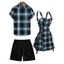 Vintage Couple Outfit Plaid Plaid Print Lace Up O Ring Half Zipper Buckle Strap Dress and Roll Up Sleeve Solid Color Shorts Vacation Matching Outfit - Bleu clair S | US 4