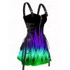 Music Festival Couple Outfit Colorful Flame Pattern O-Ring Half Zipper Lace Up Dress and Roll Up Sleeve Solid Color Drawstring Shorts Matching Outfit - Noir S | US 4