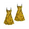 Vacation Couple Outfit Allover Banana Pattern Spaghetti Strap Mini Dress and Roll Up Sleeve Shirt Casual Matching Outfit - Jaune S | US 4