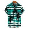 Chemise de Vacances Rayée Hawaï Palmier Imprimé Boutonnée à Manches Roulées - Vert profond XL