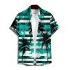 Chemise de Vacances Rayée Hawaï Palmier Imprimé Boutonnée à Manches Roulées - Vert profond 5XL