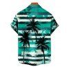 Chemise de Vacances Rayée Hawaï Palmier Imprimé Boutonnée à Manches Roulées - Vert profond 5XL