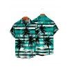 Chemise de Vacances Rayée Hawaï Palmier Imprimé Boutonnée à Manches Roulées - Vert profond XL