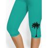 Legging Capri Hawaïen Elastique Motif de Cocotier à Taille Haute - Vert profond XXL | US 14