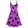 Palm Tree Print Hawaii Vacation Dress Spaghetti Strap V Neck A Pendulum Mini Dress - PURPLE XXL | US 14
