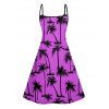Palm Tree Print Hawaii Vacation Dress Spaghetti Strap V Neck A Pendulum Mini Dress - PURPLE XXL | US 14
