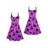 Palm Tree Print Hawaii Vacation Dress Spaghetti Strap V Neck A Pendulum Mini Dress - PURPLE XXL | US 14