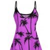 Palm Tree Print Hawaii Vacation Dress Spaghetti Strap V Neck A Pendulum Mini Dress - PURPLE XXL | US 14
