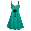 Palm Tree Ombre Print V Neck Spaghetti Strap Vacation Dress And Short Sleeve Shirt Matching Outfit - Vert S | US 4