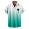 Palm Tree Ombre Print V Neck Spaghetti Strap Vacation Dress And Short Sleeve Shirt Matching Outfit - Vert S | US 4