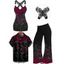 Gothic Couple Outfit Rose Print Ruched Butterfly Lace Cross O Ring Top Floral Leaf Pattern Wide Leg Pants and Roll Up Sleeve Shirt Matching Outfit - Noir S | US 4