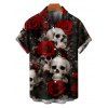 Gothic Couple Outfit Allover Skulls Rose Print Spaghetti Strap A Line Mini Tank Dress and Roll Up Sleeve Shirt Matching Outfit - Noir S | US 4