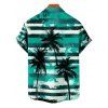 Hawaii Couple Outfit Striped Printed Palm Tree Pattern Spaghetti Strap A Line Mini Dress and Roll Up Sleeve Shirt Vacation Matching Outfit - Vert profond S | US 4