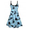 Hawaii Palm Tree Print Vacation Spaghetti Strap V Neck A Pendulum Mini Dress And Short Sleeve Shirt Matching Outfit - Bleu clair S | US 4