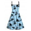 Hawaii Palm Tree Print Vacation Spaghetti Strap V Neck A Pendulum Mini Dress And Short Sleeve Shirt Matching Outfit - Bleu clair S | US 4