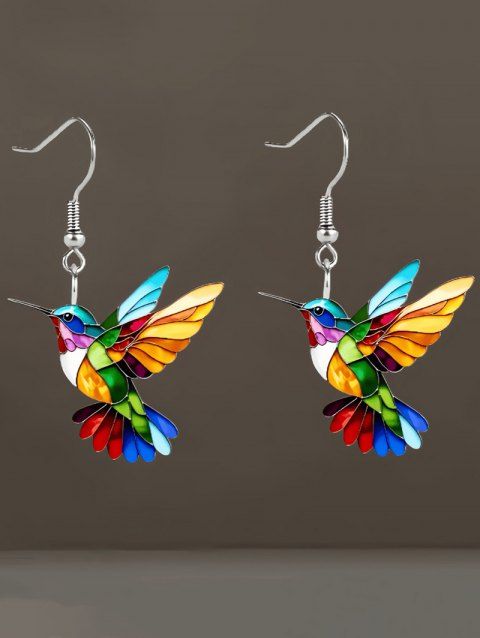 Colored Sequined Bird Shape Drop Earrings Vacation Earrings