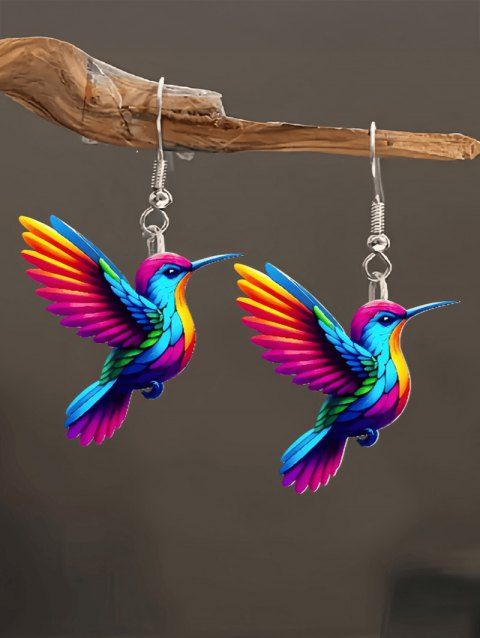 Boucles D'Oreilles de Vacances Colorées en Forme D'Oiseau à Paillettes