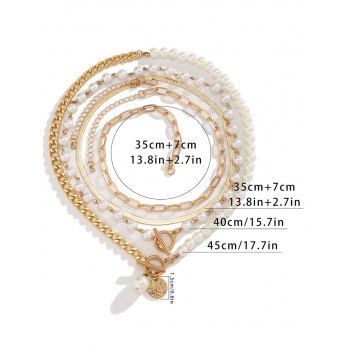 4 Pcs Layered Necklace Set Geometric Faux Pearl Pendant Elegance Necklace Set