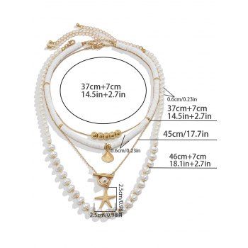 4 Pcs Layered Necklace Set Starfish Shell Faux Pearl Pendant Elegance Necklace Set