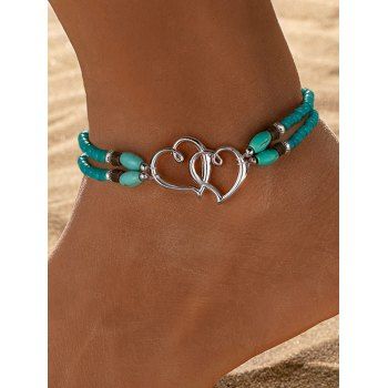 Double Heart Beaded Vacation Ankle Chain Turquoise Layer Chain