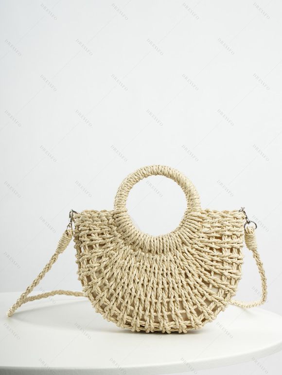 Sac à Main Tressé en Couleur Unie Multi-Usage pour la Plage - café lumière 