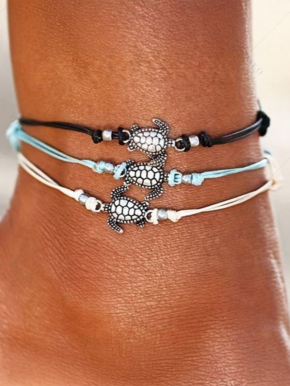 3 Pièces Chaîne de Cheville en Corde Réglable Motif Tortue Marine pour Vacances à la Plage - multicolor A 