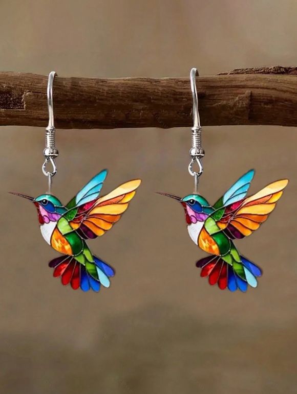Boucles D'Oreilles de Vacances Colorées en Forme D'Oiseau à Paillettes - multicolor A 