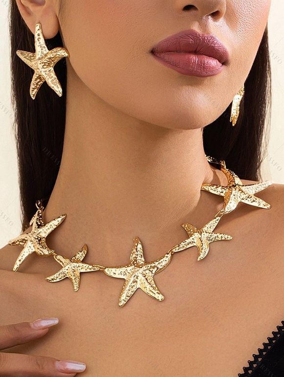 Ensemble de Collier et Boucles D'Oreilles de Vacances Style Plage Accessoires de Vacances pour Femme - d'or 