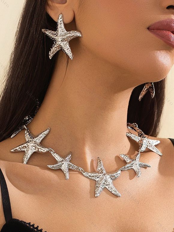 Ensemble de Collier et Boucles D'Oreilles de Vacances Style Plage Accessoires de Vacances pour Femme - Argent 