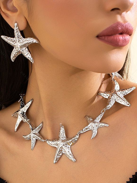 Ensemble de Collier et Boucles D'Oreilles de Vacances Style Plage Accessoires de Vacances pour Femme - Argent 