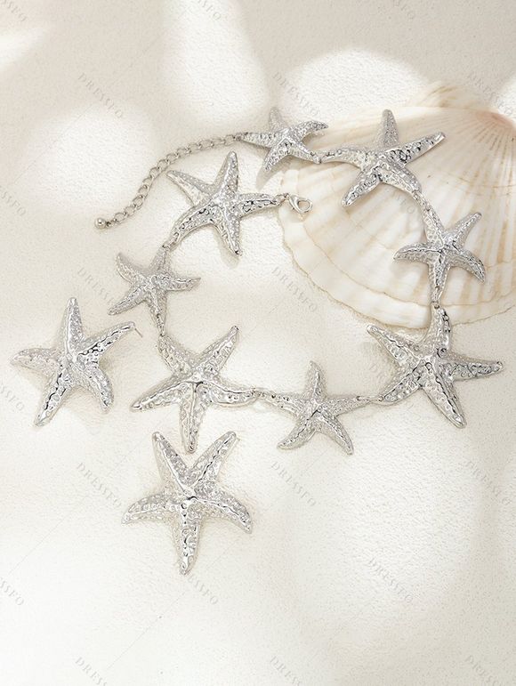 Ensemble de Collier et Boucles D'Oreilles de Vacances Style Plage Accessoires de Vacances pour Femme - Argent 