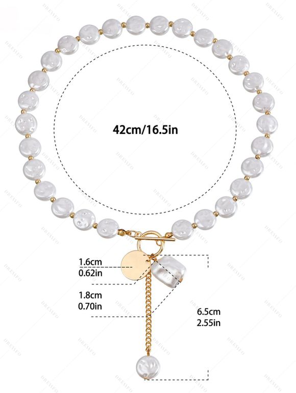 Collier Simple Pendant Géométrique en Fausse Perle - Blanc 