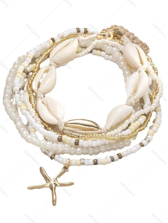Chaîne de Cheville de Plage Bohémien Superposée Perlée Etoile de Mer Coquille - multicolor A 
