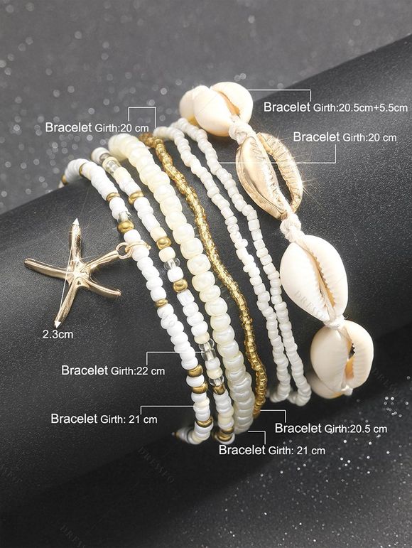 Chaîne de Cheville de Plage Bohémien Superposée Perlée Etoile de Mer Coquille - multicolor A 