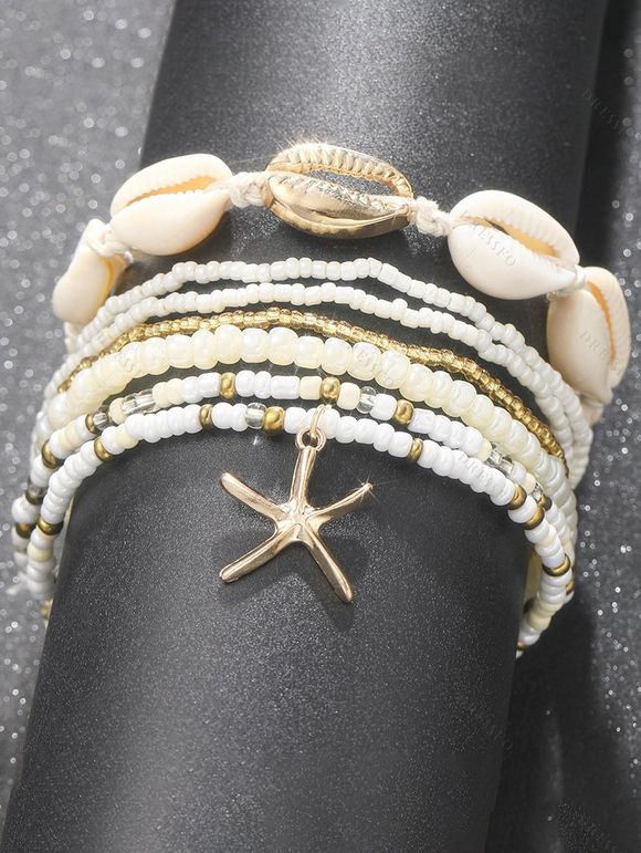 Chaîne de Cheville de Plage Bohémien Superposée Perlée Etoile de Mer Coquille - multicolor A 