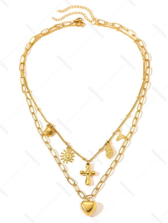 Ensemble de Collier de Plage Vintage Sirène Croisé Superposé en Métal 2 Pièces - d'or 