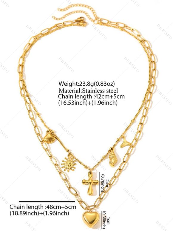 Ensemble de Collier de Plage Vintage Sirène Croisé Superposé en Métal 2 Pièces - d'or 