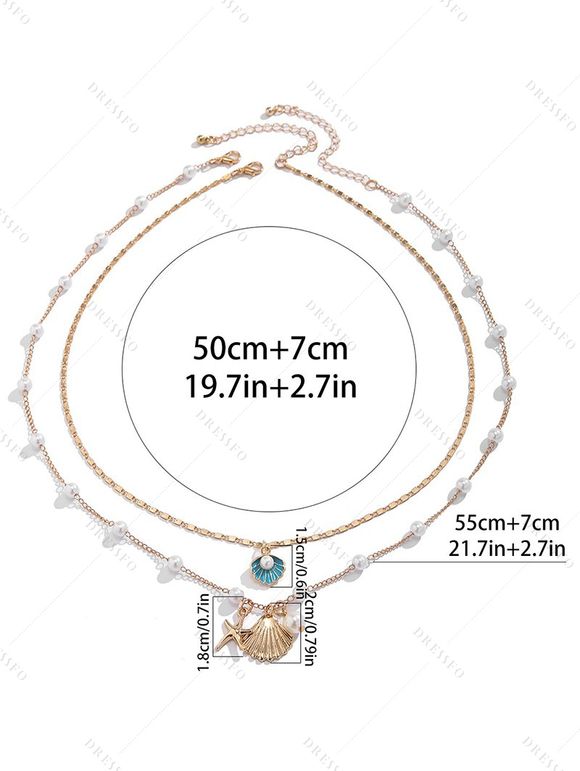 Ensemble de Collier de Plage Superposé Coquille et Etoile de Mer en Fausse Perle 2 Pièces - multicolor B 
