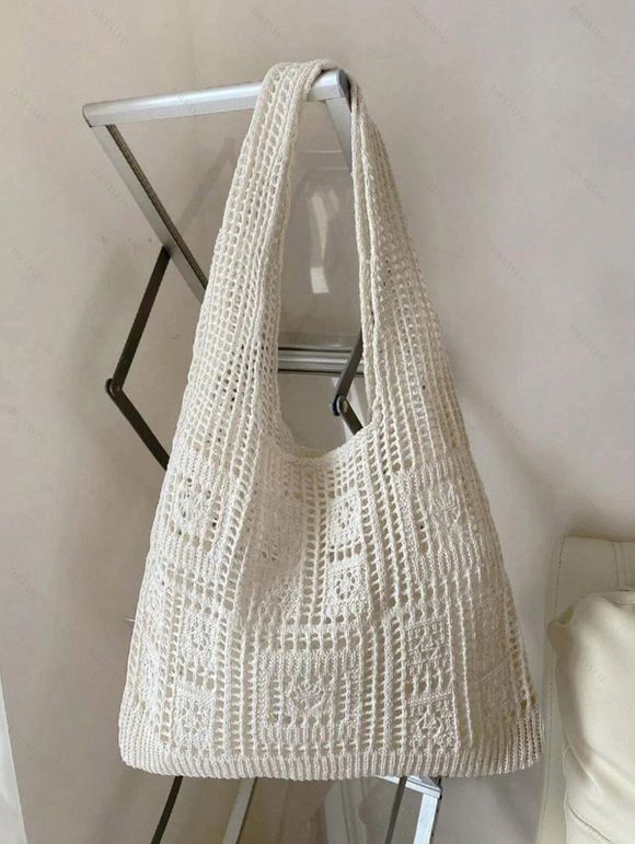 Sac à Bandoulière Décontracté Evidé Zippé en Couleur Unie - Blanc de Crème 