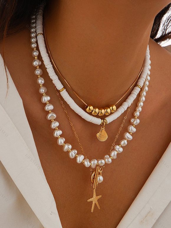 Ensemble de Collier Superposé Coquille Etoile de Mer 4 Pièces - multicolor B 