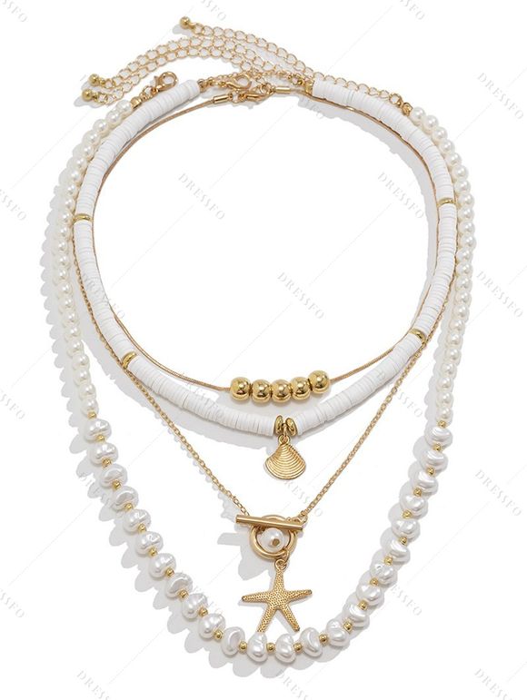 Ensemble de Collier Superposé Coquille Etoile de Mer 4 Pièces - multicolor B 