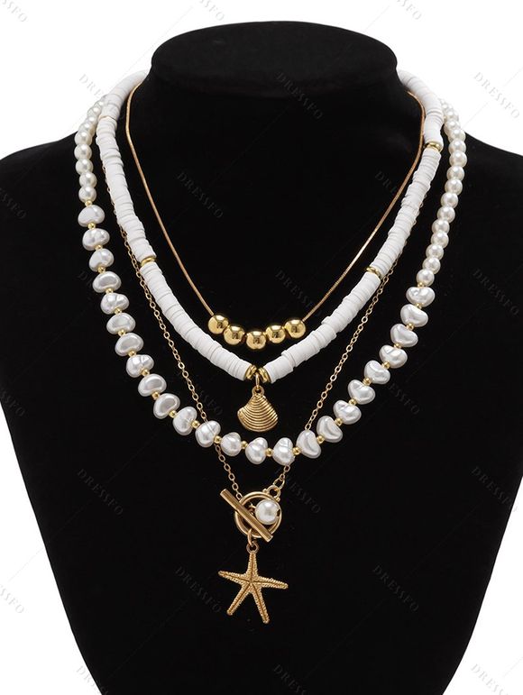 Ensemble de Collier Superposé Coquille Etoile de Mer 4 Pièces - multicolor B 