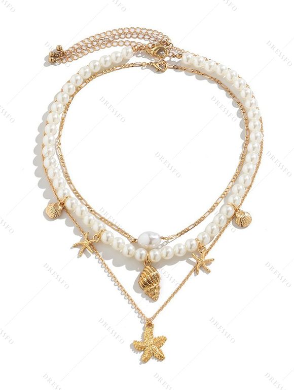 3 Pièces Ensemble de Collier avec Pendentif Etoile de Mer Coquillage et Perle Fantaisie pour Plage - multicolor A 
