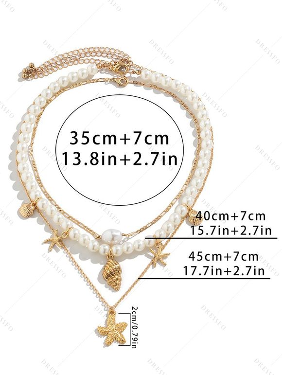 3 Pièces Ensemble de Collier avec Pendentif Etoile de Mer Coquillage et Perle Fantaisie pour Plage - multicolor A 