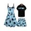 Vacation Style Palm Tree Printed Strapless Dress with Mens Short Sleeve Shirt and Mens Beach Pants Three Piece Set - Pourpre S | US 4