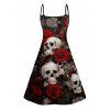 Mini Robe Ligne A Gothique Rose Crâne Imprimés à Bretelle Fine - Noir XL | US 12