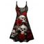 Mini Robe Ligne A Gothique Rose Crâne Imprimés à Bretelle Fine - Noir XL | US 12